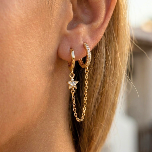 Double Hole Earrings with Star
