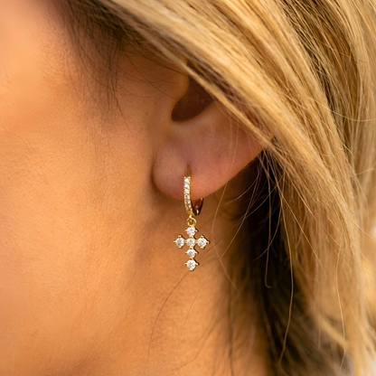 Gold Earrings with Cross Pendant