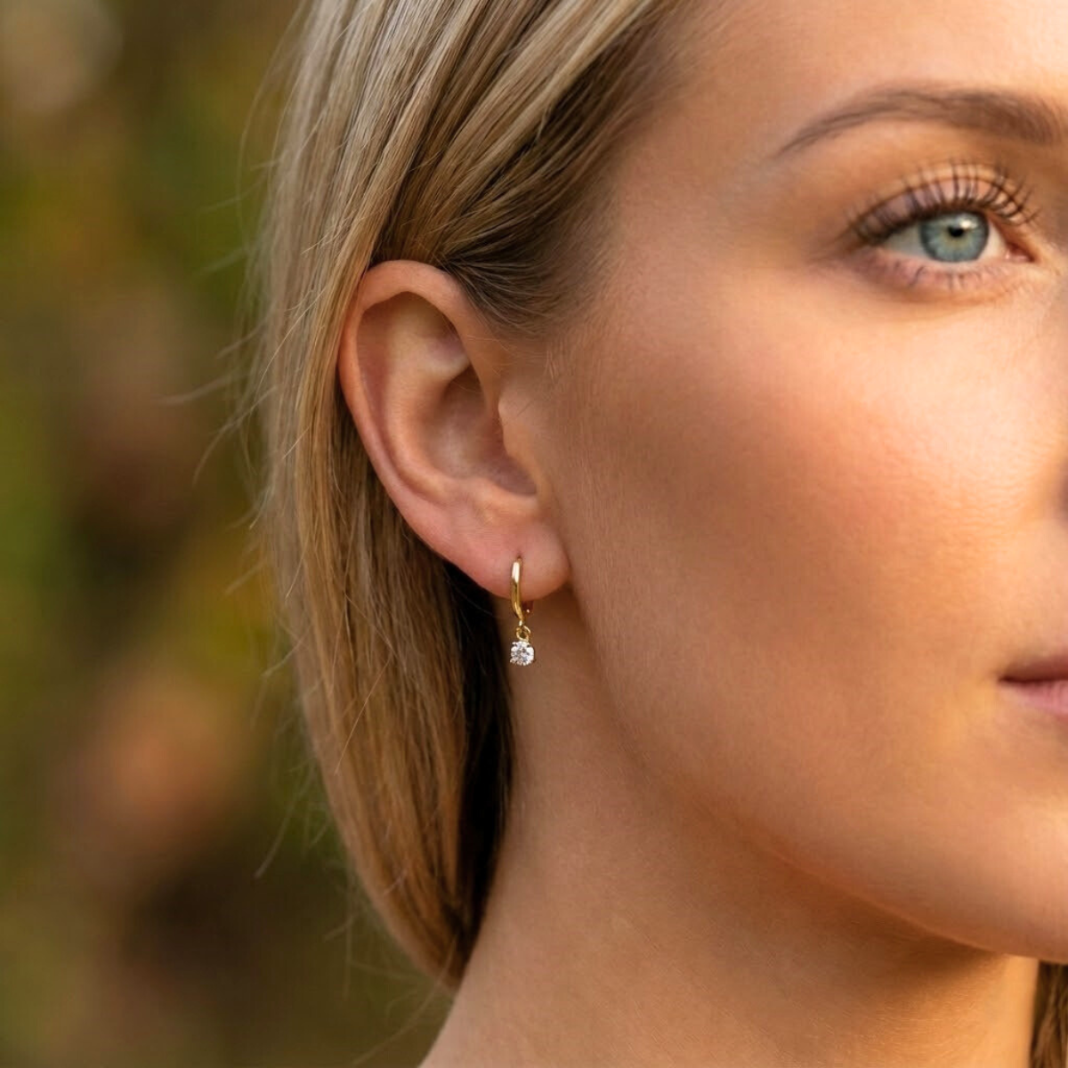 Gold Earrings with Pendant Light Point