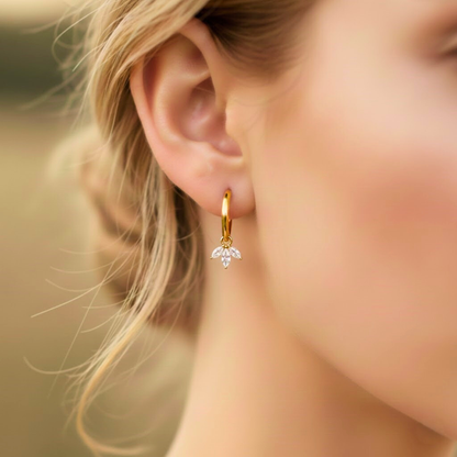 Gold Earrings with Lotus Pendant