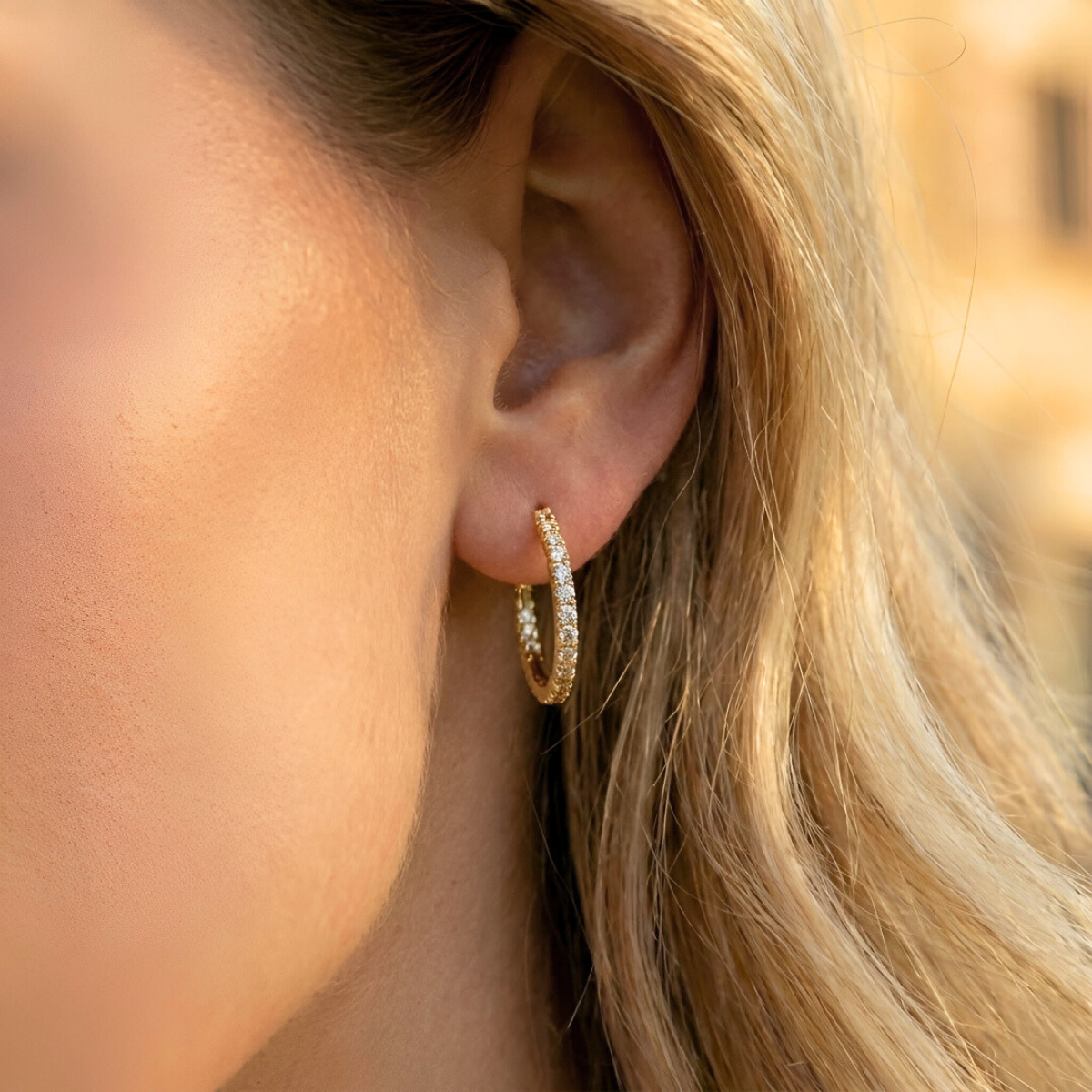 Gold Earrings with Pavé