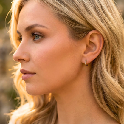 Gold Huggie with White Zircons