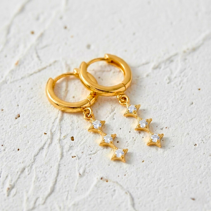 Gold Earrings with Triple Star Pendant