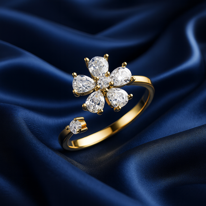 CRYSTAL FLOWER SPINNER RING
